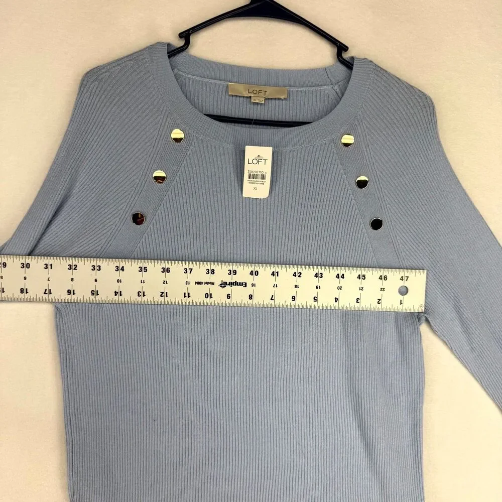 Loft Light Blue Sweater with Gold Buttons Womens Size XL NEW WITH‎ TAGS - Picture 9 of 10